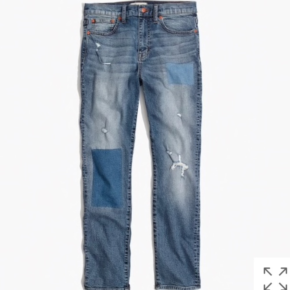Madewell cruiser straight crop jeans patched-up